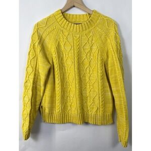 GAP Cable Knit Sweater Womens M Tall Yellow Cropped Cotton Chunky Knit